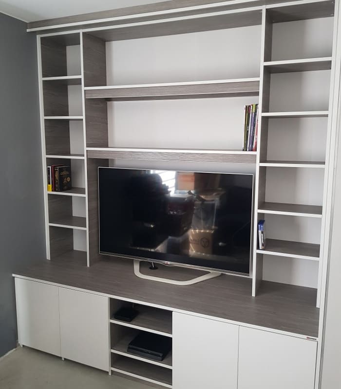 aménagement intérieur fabrication sur mesure meuble TV par Dufress Solution Placard